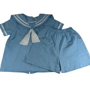 Shrimp & Grits Kids Boys 5 Blue Sailor Short Set Nautical Summer Outfit 2pc READ